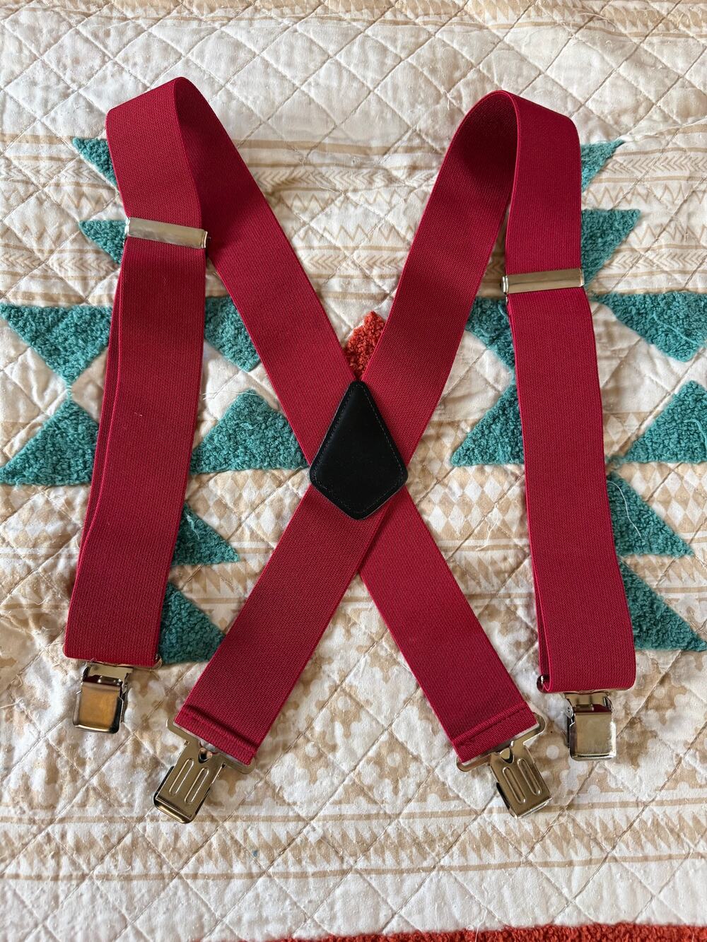 Red Burgundy Suspenders Extra Wide 1.75" Adjustable X Back 4 Clip Unisex